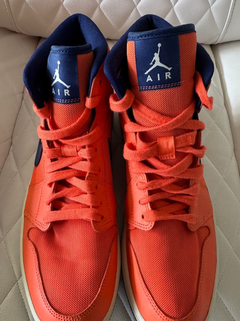 Air Jordan 1 Mid Women’s 9.5 Bright Orange Navy Sneakers